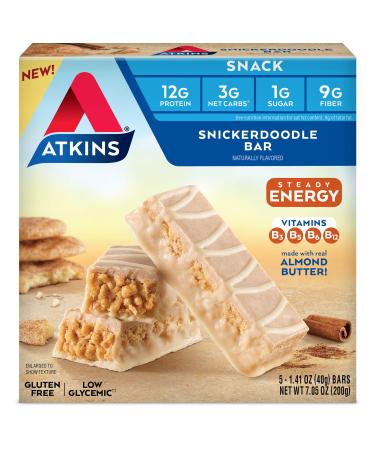 Atkins Snickerdoodle Snack Bar. With B Vitamins and Real Almond Butter. Naturally Flavored. Keto Friendly and Gluten Free. (5 Bars)
