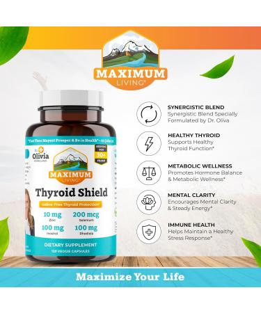 Maximum Living Thyroid Shield Adaptogenic & Mineral Blend with Zinc Selenium Inositol and Rhodiola Iodine & Glandular Free Wellness Formula to Support Healthy Thyroid Function* 120 Capsules - Buy Online on GoSupps.com