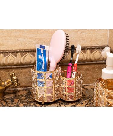 Crystal Makeup Brush Holder Organizer - Handcrafted Bling Vanity Storage Cup (Gold) - Buy Online on GoSupps.com