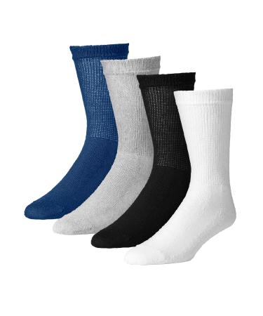 Physicians' Choice Diabetic Socks Diabetic Socks Unisex - Crew Socks 12-Pack in White Black Gray Navy - Size 9-11 White Black Gray Navy 9-11