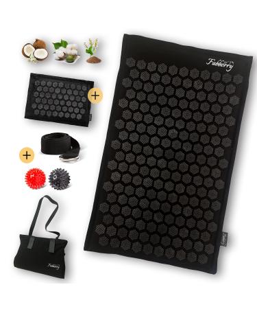 Fabberry acupressure mat - 100% natural - made of cotton coconut fiber and buckwheat shell filling - with pillow clamping belt & 2 massage balls |Massage mat including stool fastening & support function - Buy Online on GoSupps.com