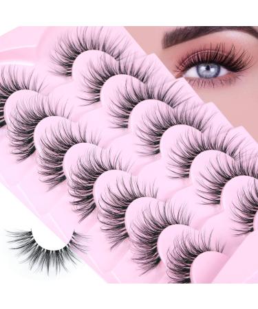 Lashes Natural Look False Eyelashes Wispy Fluffy Lashes Mink Long Curly Fake Eyelashes Cat Eye Lashes with Clear Band 7 Pairs Pack by GVEFETIEE A- Wispy