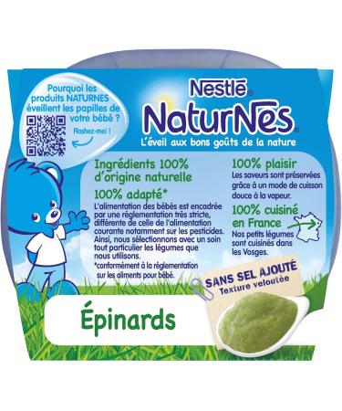 Nestl - NaturNes Pur e Epinards - Pur e de L gumes pour B b 4 Mois+ - Alimentation B b Cuite la Vapeur - Recette Naturelle Sans Sel Ajout - Sans Colorant ni Conservateur - Fabriqu e en France - Buy Online on GoSupps.com
