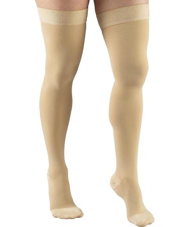 Truform 20-30 Mmhg Compression Stockings for Men & Women Thigh High Length Dot Top Closed Toe - Beige - Medium - 1 Pair
