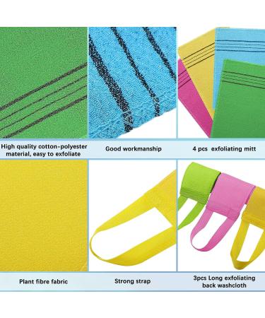 7 Pcs Korean Exfoliating Washcloth and Mitts Set - Long Back Wash Towel for Shower and Massage - Multicolor Scrub Mitts for Removing Dry Skin - Buy Online on GoSupps.com