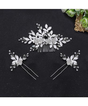Oriamour Hair Side Combs With 2 Set Hair Pins Bridal Hair Accessories Wedding Headpiece Set (Silver)