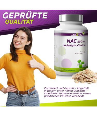 Vita2You NAC 800mg - 200 Capsules | N-Acetyl L-Cysteine Supplement - Premium Quality No Additives - High Dosage Amino Acid for Immune Support - Buy Online on GoSupps.com