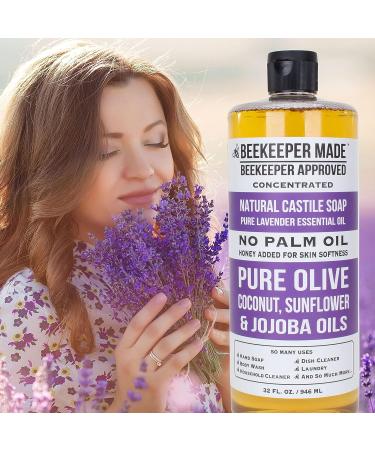Beekeeper Made Natural Castile Soap | 32 fl oz | Palm Oil Free | 8 Ingredients | Olive, Coconut & Sunflower Oils | GMO Free | For Sensitive Skin | Lavender Scent | Made in USA - Buy Online on GoSupps.com