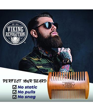 Viking Revolution Wooden Beard Comb Case - Dual Action Fine & Coarse Teeth, Ideal for Balms & Oils, Top Pocket Comb for Beards & Mustaches - Buy Online on GoSupps.com