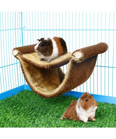 Hamster Hammock House Guinea Pig Bed Hideout Mouse Rat Hanging Swing Winter Warm Bed Small Pet Animal Double Layer Cage Tent Hut Nest for Mouse Rat Hamster Playing Sleeping (Brown)