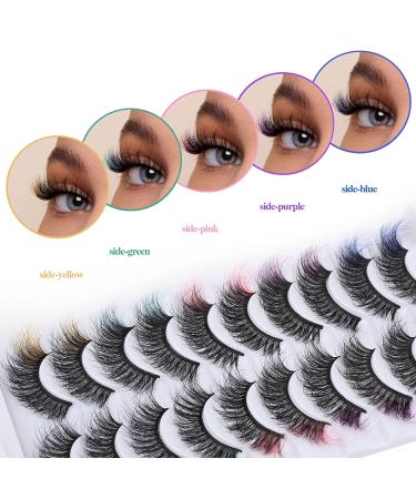 Colored Eyelashes Wispy Mink Lashes Natural Fluffy Cat Eye Lashes Strip 5D False Eyelashes 10 Pairs 5 Colors Eyelash Extension Pack by HeyAlice A-5 Colors - Buy Online on GoSupps.com