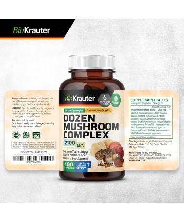 BIO KRAUTER Mushroom Complex for Immune Support 12-in-1 Lion s Mane Turkey Tail Cordyceps Chaga Maitake Reishi and More - 2100 mg per Serving 100 Caps No Fillers Non-GMO 33 Days of Supply 100 Count (Pack of 1) - Buy Online on GoSupps.com