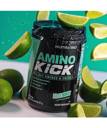 NutraBio Amino Kick BCAA Powder with Natural Caffeine Amino Acids Supplement for Energy Hydration & Recovery BCAAs Electrolytes & Amino Acids Baja Burst 30 Servings - Buy Online on GoSupps.com