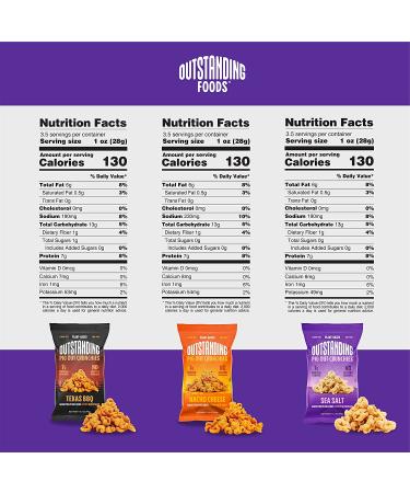 Outstanding Foods Pig Out Crunchies Variety Pack - Plant-Based Protein Snacks - Sea Salt, Texas BBQ, Nacho Cheese Flavors - 3.5 oz - Baked, Gluten-Free, Non-GMO - Pack of 3 - Buy Online on GoSupps.com