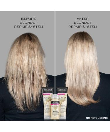 John Frieda Blonde+ Repair System Bond Building Collection to Repair and Strengthen Blonde Hair Damaged from Lighting | Contains Pre-Shampoo Treatment Shampoo and Conditioner (3 Products) Bundle - Buy Online on GoSupps.com