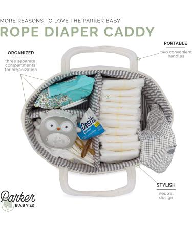 Parker Baby Rope Diaper Caddy Organizer - Nursery Storage Bin and Car Organizer for Diapers and Baby Wipes - White - Buy Online on GoSupps.com