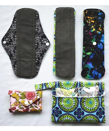 7pcs Set Mini Wet Bag + 6pcs 10 Inch Charcoal Bamboo Mama Cloth Pads (Peacock) - Buy Online on GoSupps.com