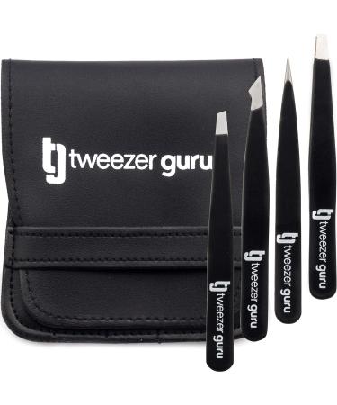 Tweezer Guru Eyebrow Tweezer Set (4-Piece) for Women & Men - Professional Slant and Pointed Tweezers Set with Case - Precision Tweezers Kit for Facial Hair, Splinter and Ingrown Hair Removal 4 Pack - Buy Online on GoSupps.com