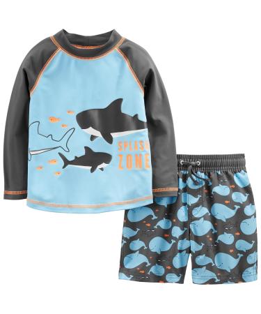 Simple Joys by Carter's Baby Boys' Swimsuit Trunk and Rashguard Set Rash Guard 2 Years Black/Sky Blue Whales