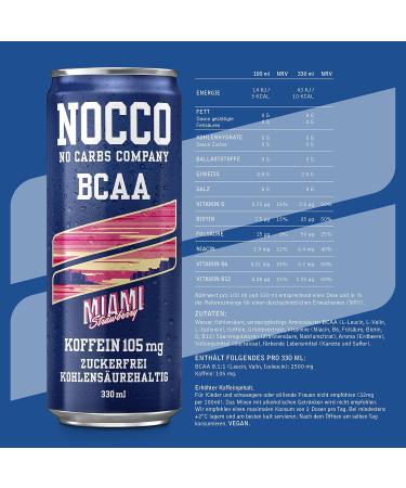 Nocco BCAA Energy Drink 24 Pack - Sugar-Free Vegan Energy with Caffeine & Vitamins - Caribbean Pineapple - 24 x 330ml - Ships Internationally - Buy Online on GoSupps.com