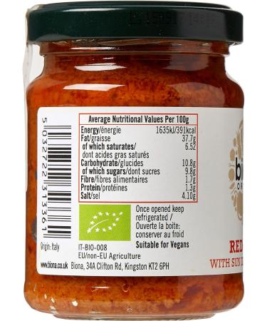 Biona Organic Red Pesto 120g - Sun-dried Tomato Flavor | Buy Online - Buy Online on GoSupps.com