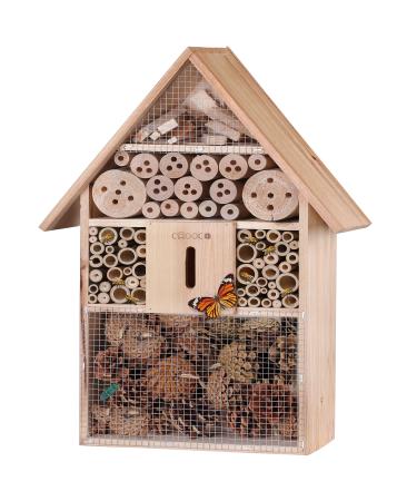 CADOCA XXL Insect Hotel | 48x31x10cm | Wooden Pitched Roof Garden Bee Hotel | Natural Wood Weatherproof Hanging Bug House Nest Box Nesting Habitat Bees Butterflies Ladybugs Gardening Home Wooden Roof - Buy Online on GoSupps.com