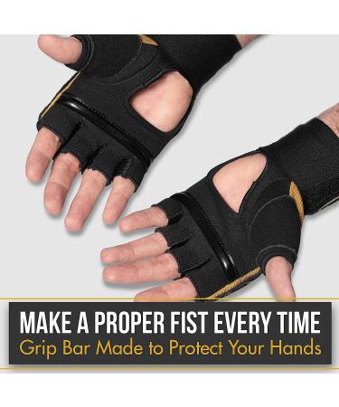 MoneyFyte Quick Gel Boxing Wraps - Knuckle and Wrist Protection for Boxing, Kickboxing, MMA - Black/Gold - S/M - Buy Online on GoSupps.com