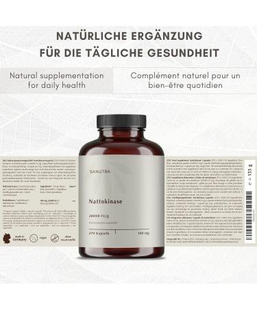Sanutra Nattokinase Capsules - High-Dose Vegan Formula (20 000 FU/G) German Made 270 Capsules 9-Month Supply with Vitamin K1 & K2 Additive-Free - Buy Online on GoSupps.com