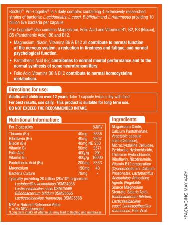 Natures Aid Bio360 Pro-Cognitiv 60 Capsules - Mental Performance Formula with 10 Billion Bacteria - Buy Online on GoSupps.com
