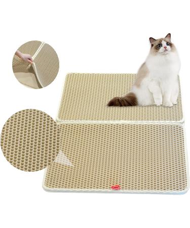 Premium XL Beige Cat Litter Mat - Double Layer Scatter Control & Waterproof - Buy Online on GoSupps.com