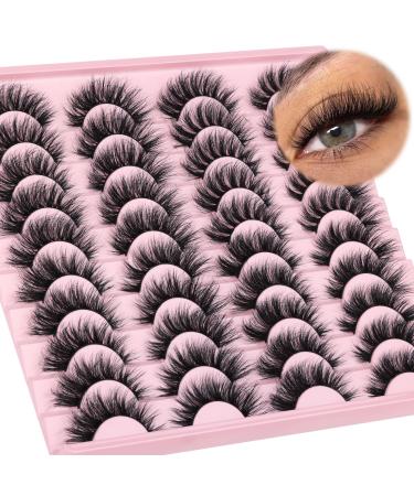 Fluffy Lashes Cat Eye Faux Mink False Lashes Wispy Eyelashes Natural Look Manga Lashes D Curl Fluffy False Eyelashes 3D Volume Fake Lashes 20 Pairs by Newcally Lashes-A