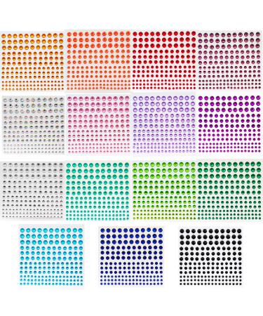 2475 Pcs Self Adhesive Rhinestone Stickers for Face Nail Eyes Decor 4 Size 15 Color Bling Sticky Gems for Body Makeup Stick on Acrylic Jewels for CraftCard Decorations