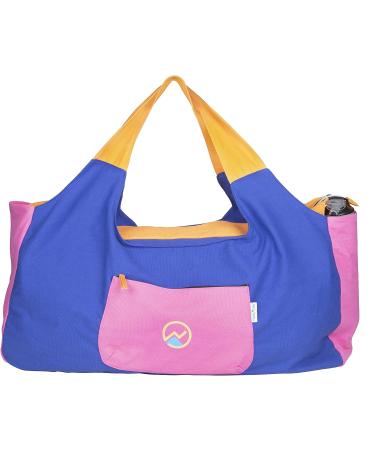 JoYnWell Large Yoga Mat Bag Carrier for Yoga Mats, Bolster, Block, and Workout Gear - Durable 12oz Canvas Exercise Tote with 4 Zipper Pockets in Lapis-Bubblegum - Buy Online on GoSupps.com