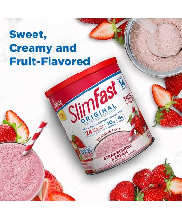 SlimFast Original Strawberries & Cream Shake Mix - 10g Protein, 14 Servings (Pack of 3) - Buy Online on GoSupps.com