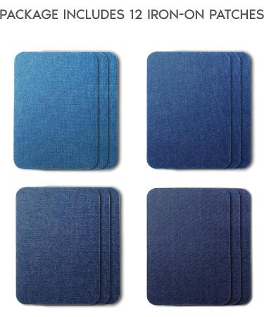 ZEFFFKA Premium Quality Denim Iron-on Jean Patches Set - 100% Cotton, Assorted Shades of Blue, 12 Pieces, Size 3 x 4-1/4, Strongest Glue for Inside & Outside Repairs and Decorating - Buy Online on GoSupps.com