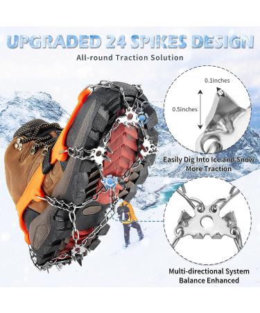 SHARKMOUTH Ice Cleats Snow Traction Grips Boots - Anti Slip 24 Spikes Crampons for Men & Women | Medium Size | Ideal for Hiking, Walking, Climbing, Fishing & Mountaineering - Orange - Buy Online on GoSupps.com