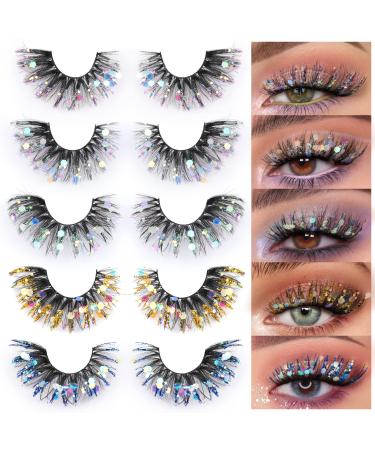 Glitter Lashes Colored False Eyelashes Wispy Lashes 5 Pairs Dramatic Lashes Cat Eye Festival Lashes Pack 5 Style by Zegaine Hot Wink