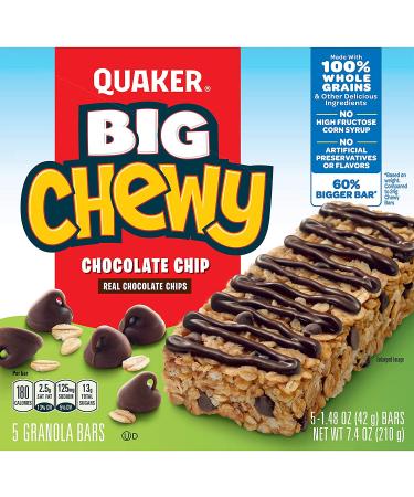 Quaker Big Chewy Granola Bars - 60% Larger - Chocolate Chip (5 Pack) - Buy Online on GoSupps.com
