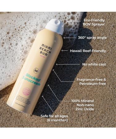 Miami Beach Bum SPF 50 Blocked Mineral BOV Spray (6 Fl oz), with Algae, Aloe & Antioxidants, Broad Spectrum Sunscreen Non-Aerosol, Hawaii Reef Compliant - Octinoxate, Oxybenzone & Petroleum Free - Buy Online on GoSupps.com