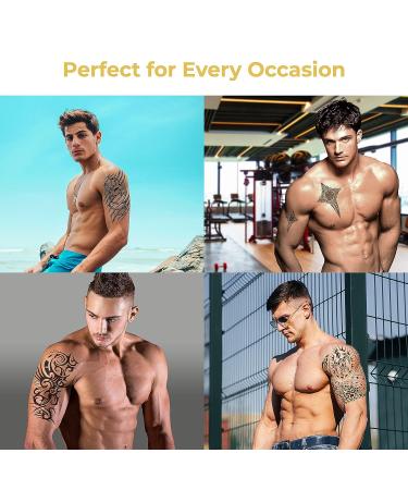 Realistic Temporary Tattoos for Men - Fake Half Arm Sleeves for Arms, Shoulders, Back, and Legs - Waterproof Transfers - 8 Sheets - Cross, Skull, Owl, Clock, Scorpion, Rose Designs - 8x6 Saturn - Buy Online on GoSupps.com