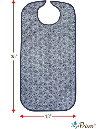 Priva Extra Long Blue Terry Waterproof Adult Bib 18x35 - Paisley Design - Mealtime Protector - Buy Online on GoSupps.com