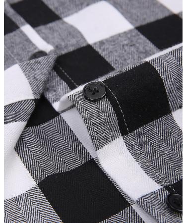 Uillnoodu Women's Flannel Plaid Shirt - Long Sleeve Regular Fit Button Down Casual (White/Black Plaid, Large) - Buy Online on GoSupps.com