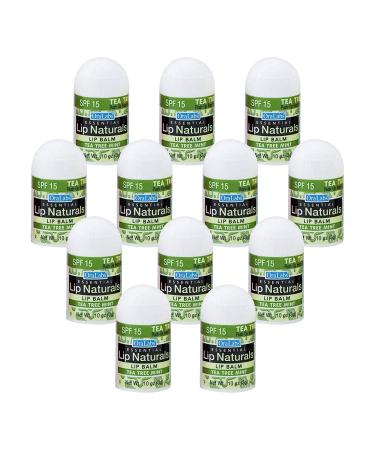 Lip Naturals | Mini Tea Tree Balm with Sunscreen (SPF-15) | Made in USA with Coconut Oil Tea Tree Oil and Peppermint Oil | 12-Count Mini Lip Balm Pack with Tea Tree Mint Flavor (0.10oz/3g Each)