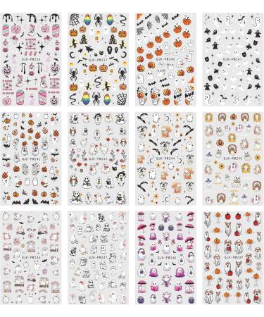 Halloween Nail Stickers 12 Sheets Self-Adhesive Nail Decal Cobweb Ghosts Pumpkin Nail Art Decoration Design Supplies - Buy Online on GoSupps.com