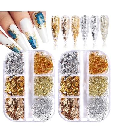 EBANKU Gold Silver Nail Flakes Metallic Foil Nail Art Chip Glitter Paillette Nail Sequines Glitter Gold Silver for Nail Art Decoration (2) (A) - Buy Online on GoSupps.com