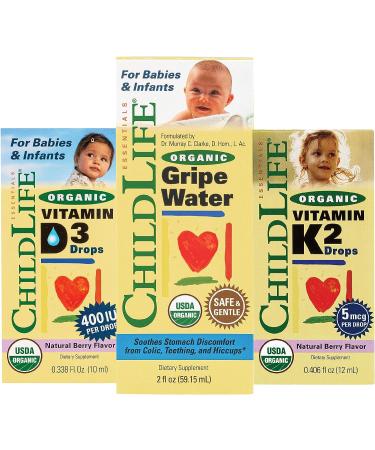 ChildLife Essentials Organic Baby Bundle - Vitamin D3 & K2 Berry Liquid + Gripe Water | USDA Certified Organic Natural Relief for Babies - Buy Online on GoSupps.com