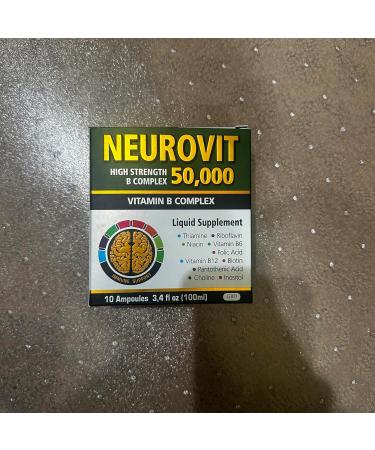 Neurovit 50 000 High Strength Vitamin B Complex Liquid Supplement Brain & Nervous System Strengthening 10 Ampoules 3.4 fl oz (100ml) Rapid Absorption Non-GMO Gluten-Free - Buy Online on GoSupps.com