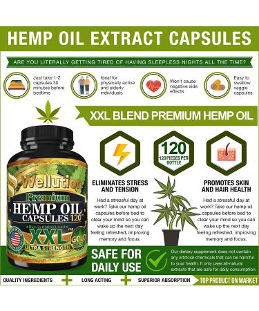 Hemp Oil Extract Capsules for Pain Relief & Joint Support - Natural Seed Oil Supplement for Sleep, Immune System, Anti-Inflammatory - 60 Count - Buy Online on GoSupps.com