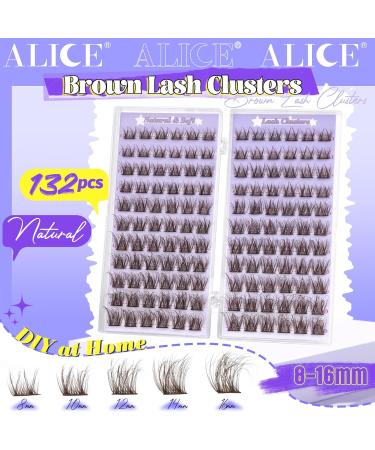 ALICE Brown Lash Clusters | Natural Wispy Dark Brown Eyelashes | 8-16mm C Curl Handmade Faux Mink 132 Pcs - Buy Online on GoSupps.com