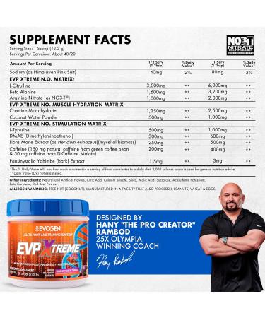 Evogen EVP Xtreme NO - Pre Workout Powder for Men & Women | Sugar Free Preworkout with Beta Alanine Creatine and Caffeine for Energy & Pump | Smashin' Passion Orange | 40 Servings - Buy Online on GoSupps.com